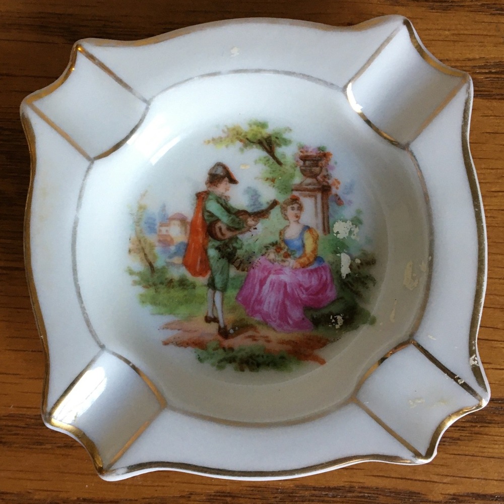 Vintage Erphila Ashtray Courting Couple Gold Gilt Germany 3.25"